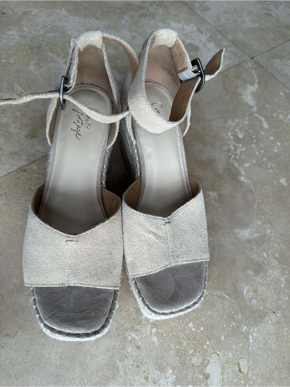 Crown Vintage Beige/Tan Espadrille Wedge Sandals